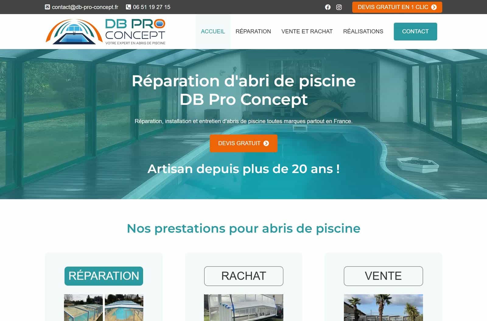 Site Internet Réparation d'abri de piscine Db Pro Concept